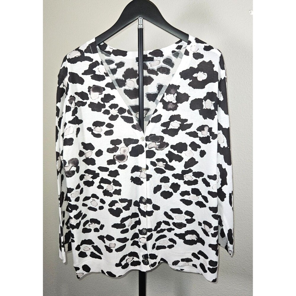 Nally & Millie Women XL Leopard Print Cardigan Black White USA Made Stretch Knit